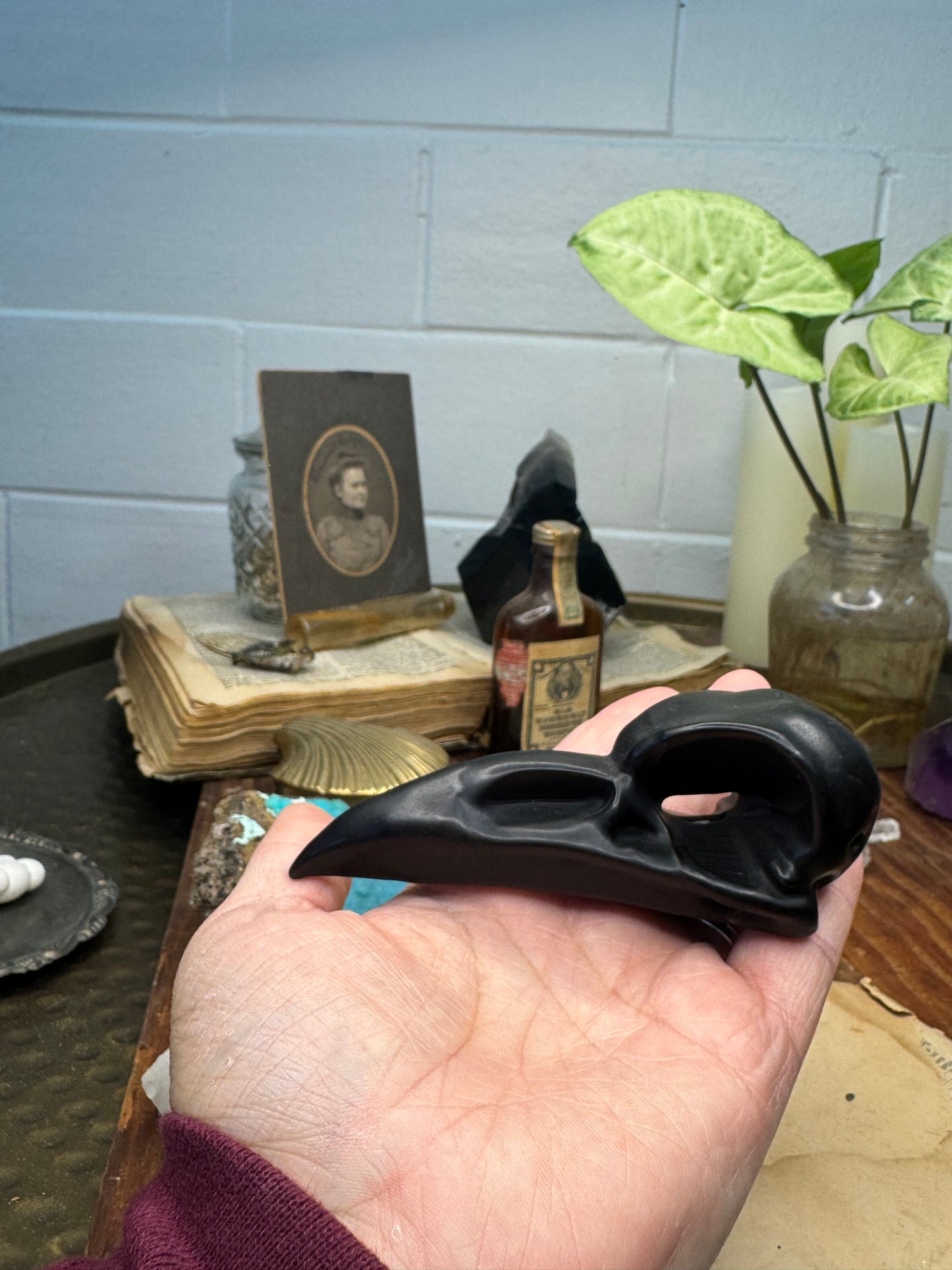 Carved Obsidian Raven Skull