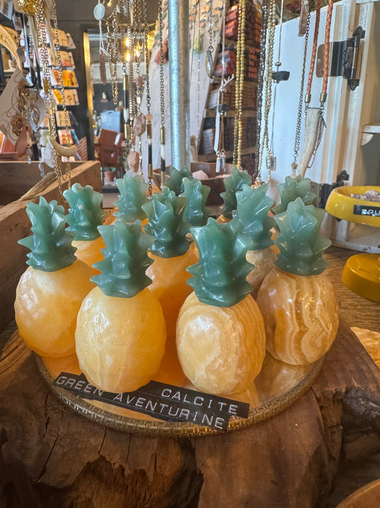 Orange Calcite & Green Aventurine Carved Pineapple