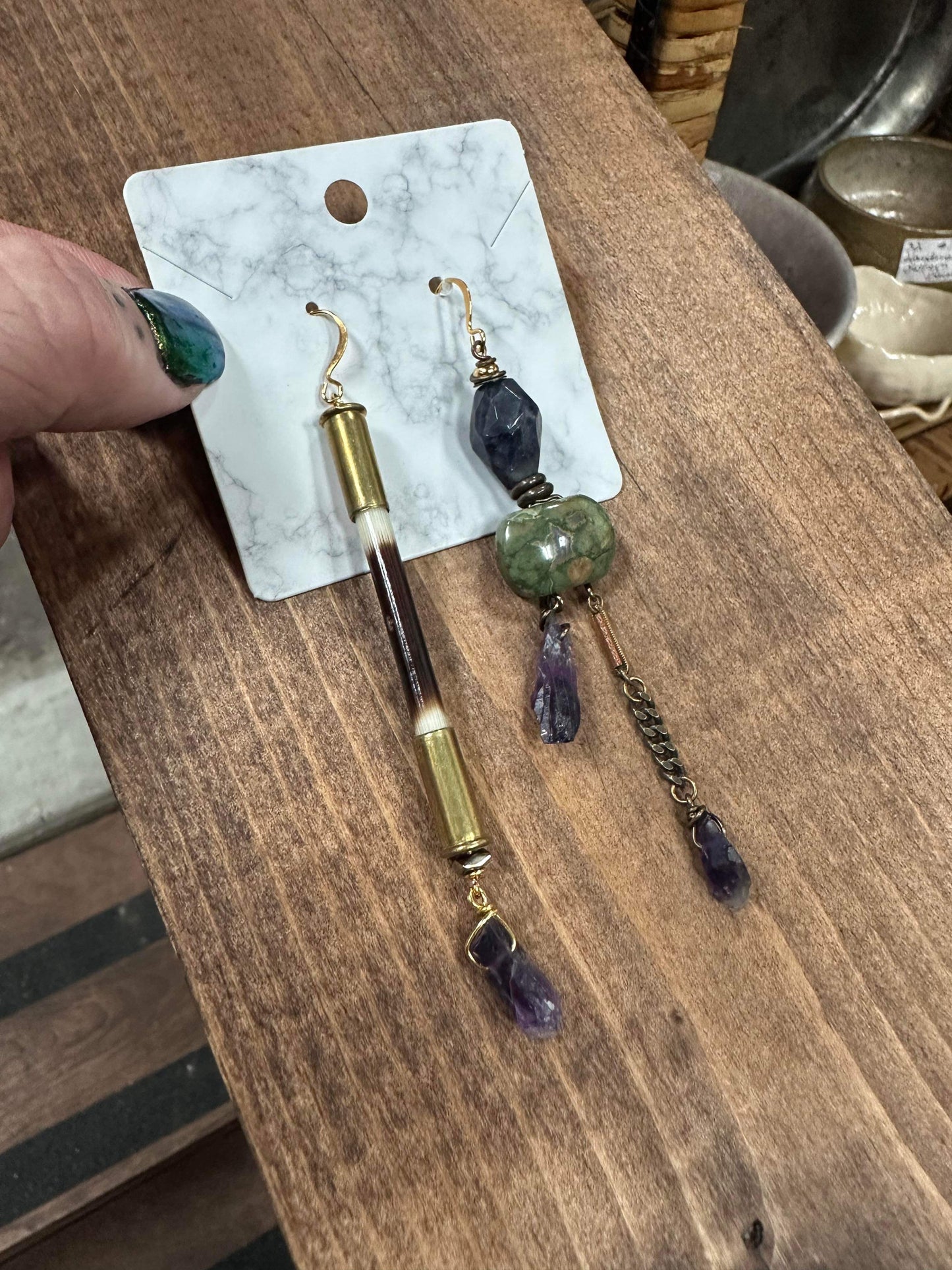 Porcupine Quill/Amethyst/Ocean Jasper Crystal Earrings