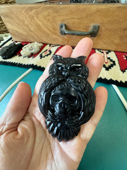 Crystal Carved Owl with Skull