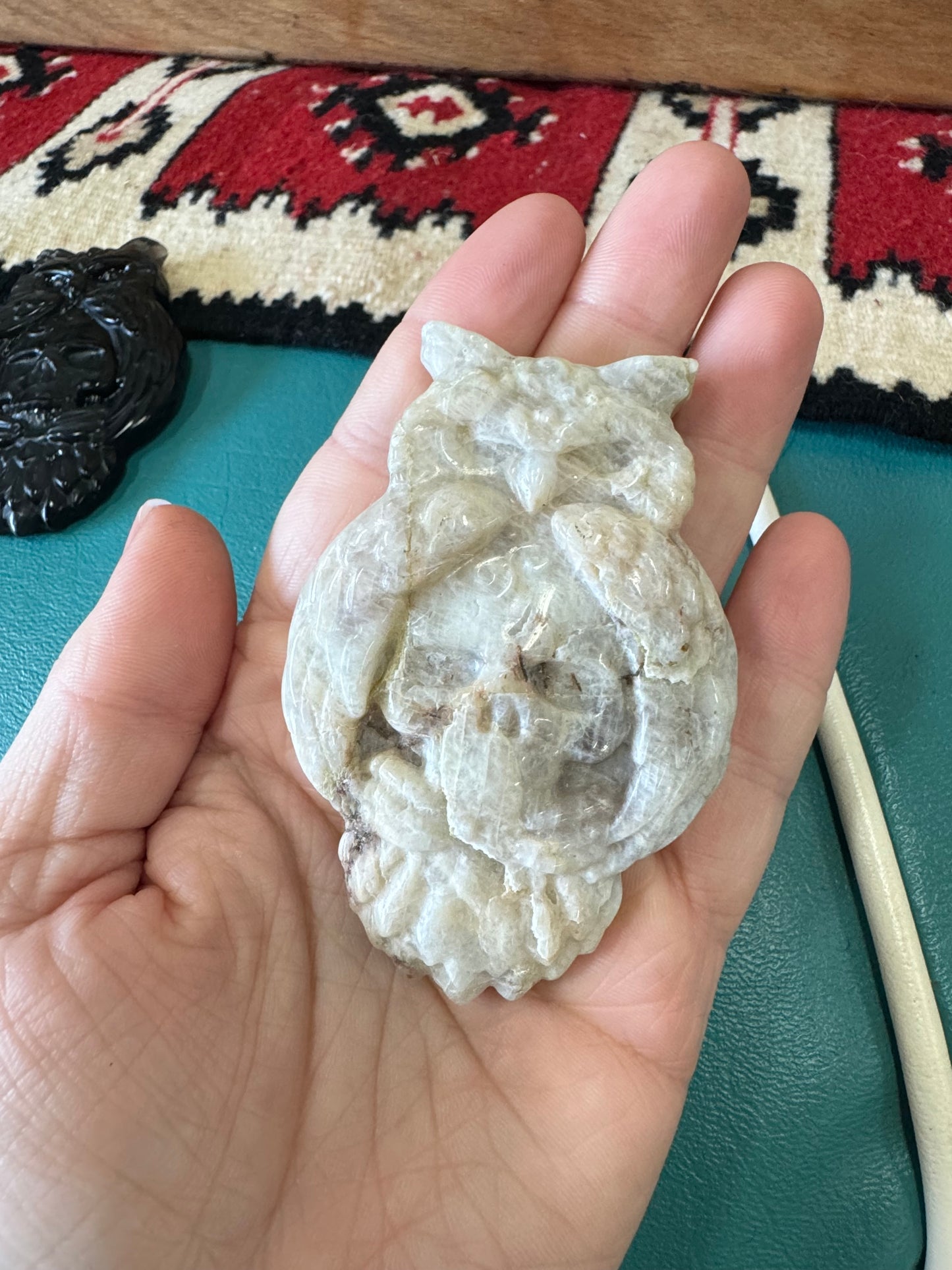 Crystal Carved Owl with Skull