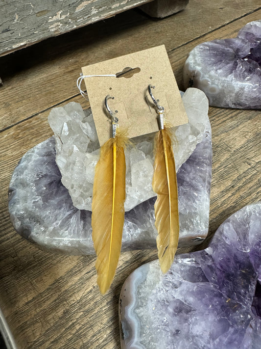 Yellow Feather Earrings