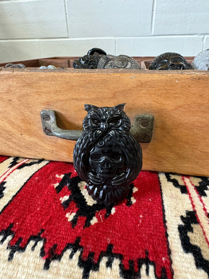 Crystal Carved Owl with Skull