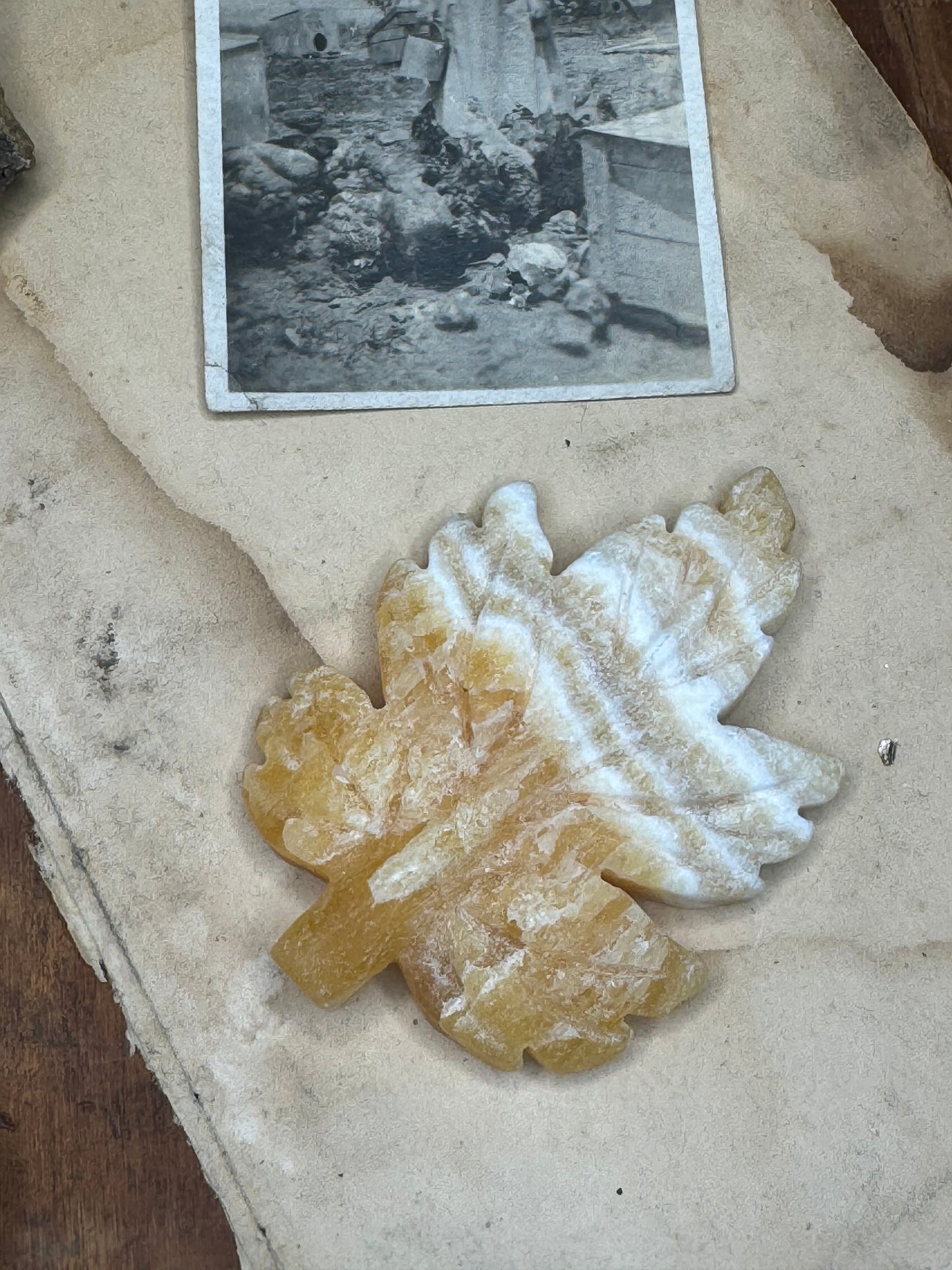 Carved Orange Calcite Leaf