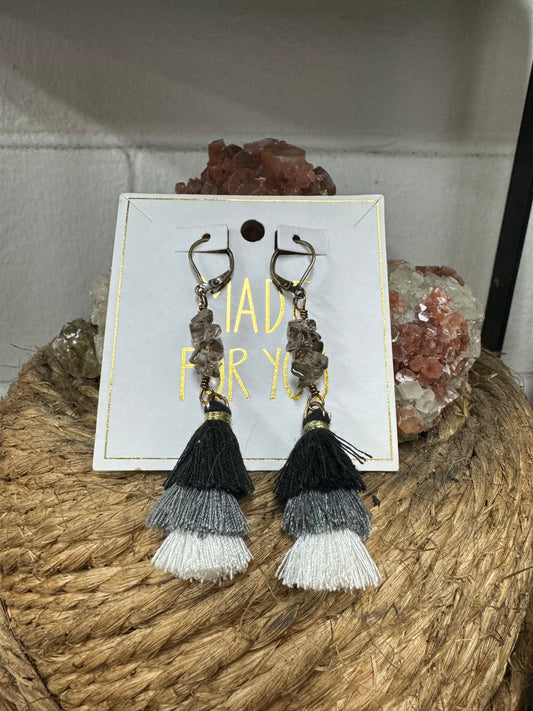 Smoky Quartz & Tassel Earrings