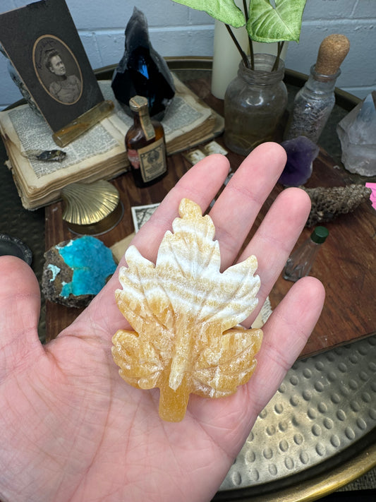 Carved Orange Calcite Leaf