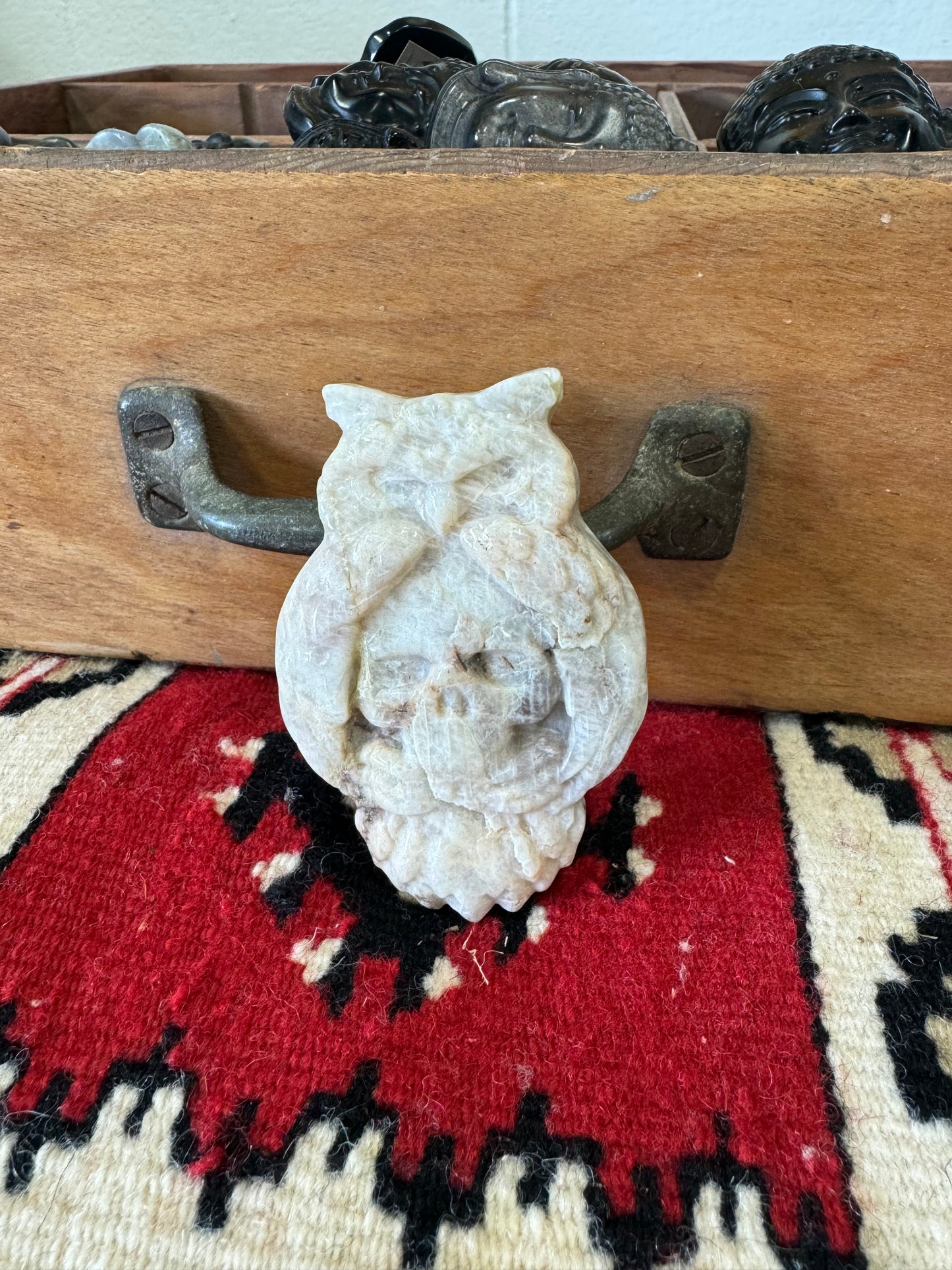 Crystal Carved Owl with Skull