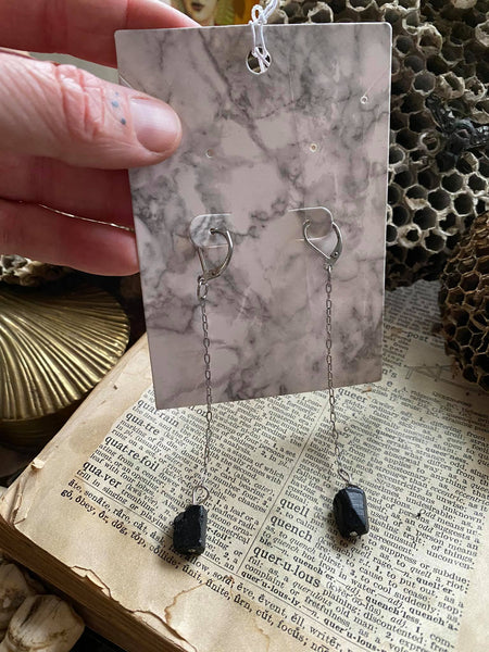 Black Tourmaline Chain Dangle Earrings